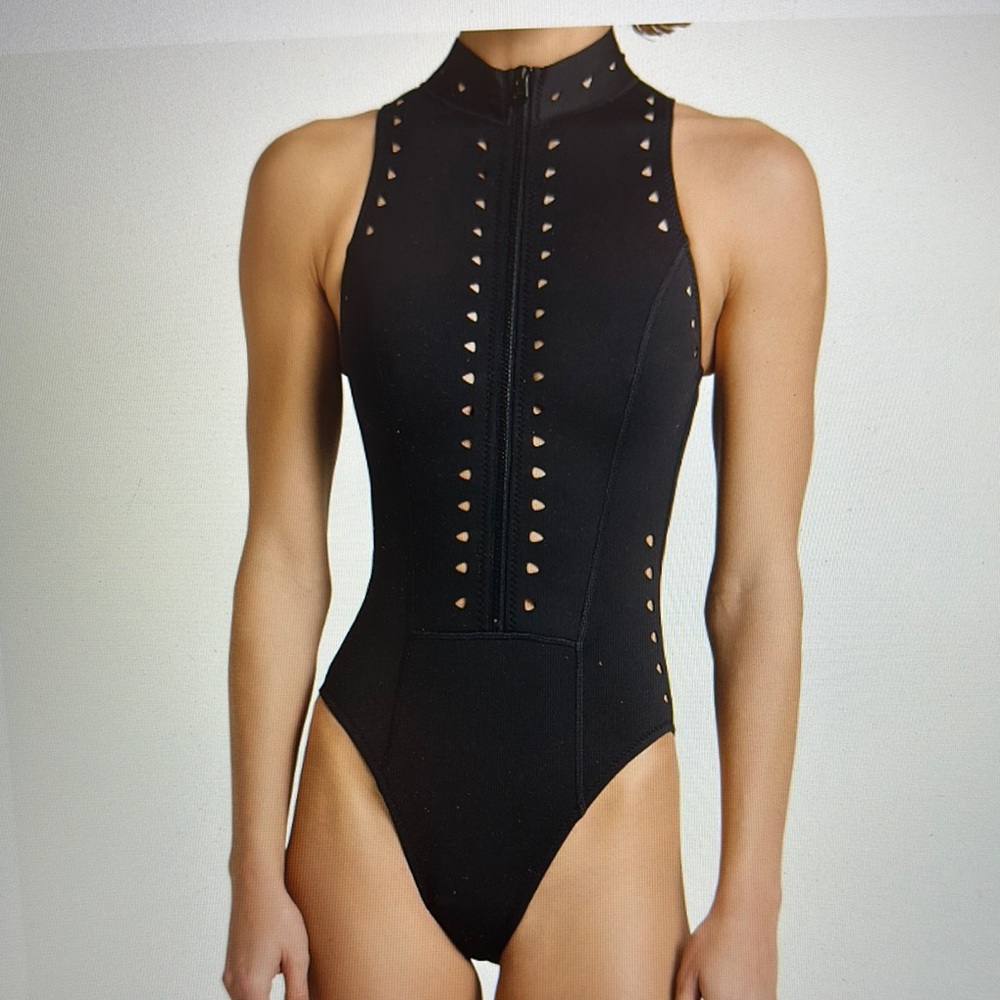 GIGI C Black Cutout High-Neck One Piece Swimsuit